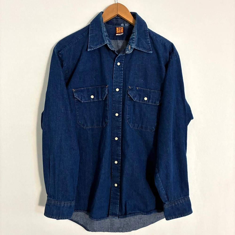 Vtg Big Ben Shirt Mens L Denim Pearl Snap Western Cowboy Work Gorpcore Ranch
